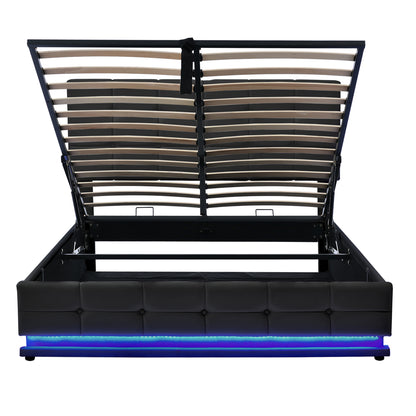 Luxury Dream Queen Bed with Smart Storage and LED Illumination - Black