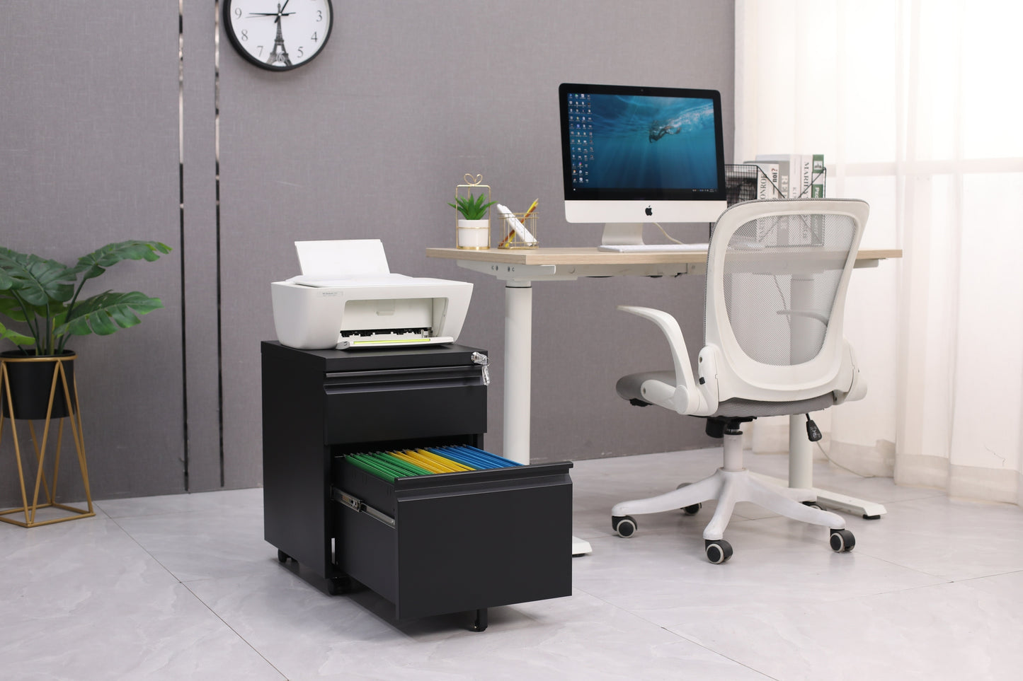 Swift Lock Mobile Storage Cabinet With Leather Cushion - Black