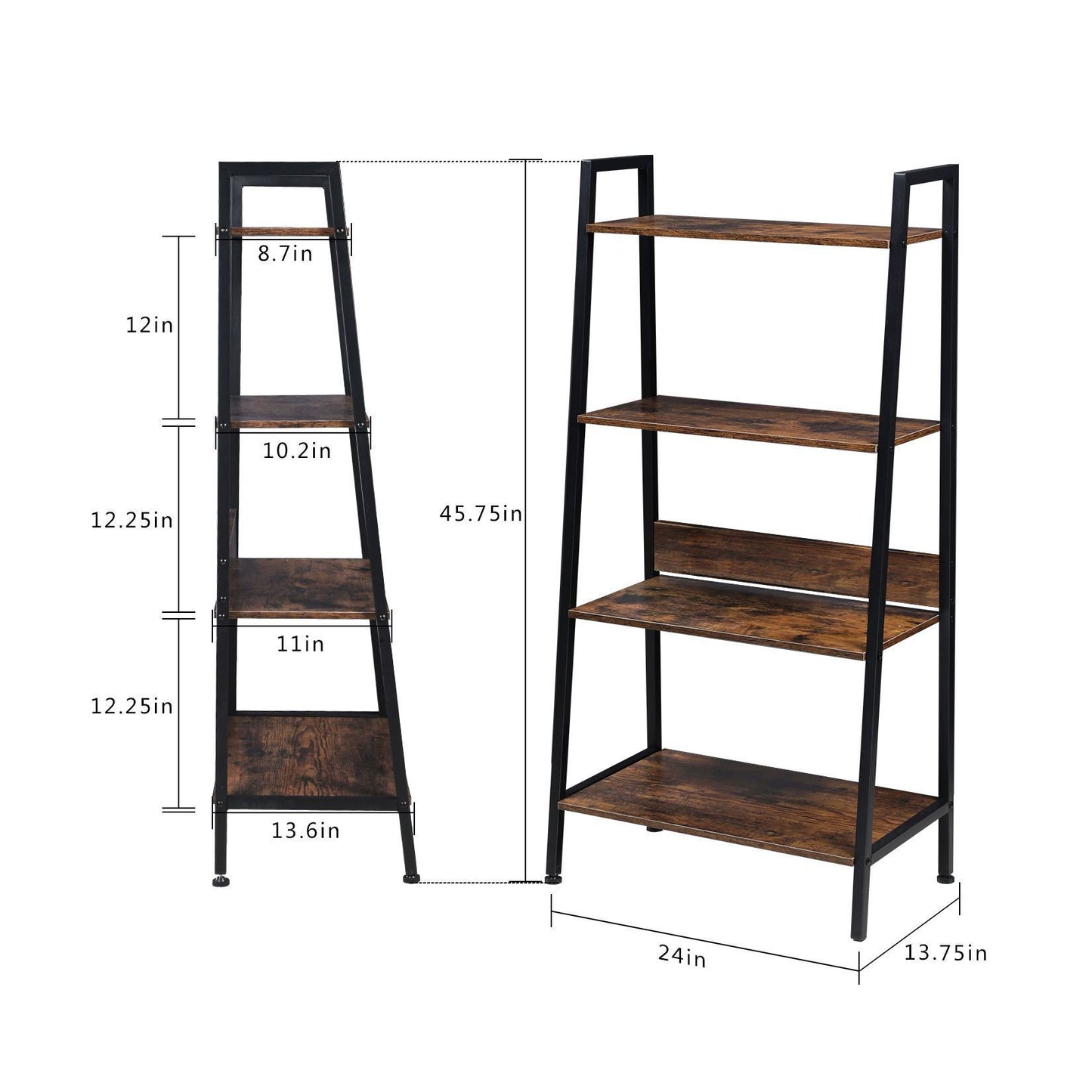 Rustic Brown 4-Tier Bookshelf Organizer