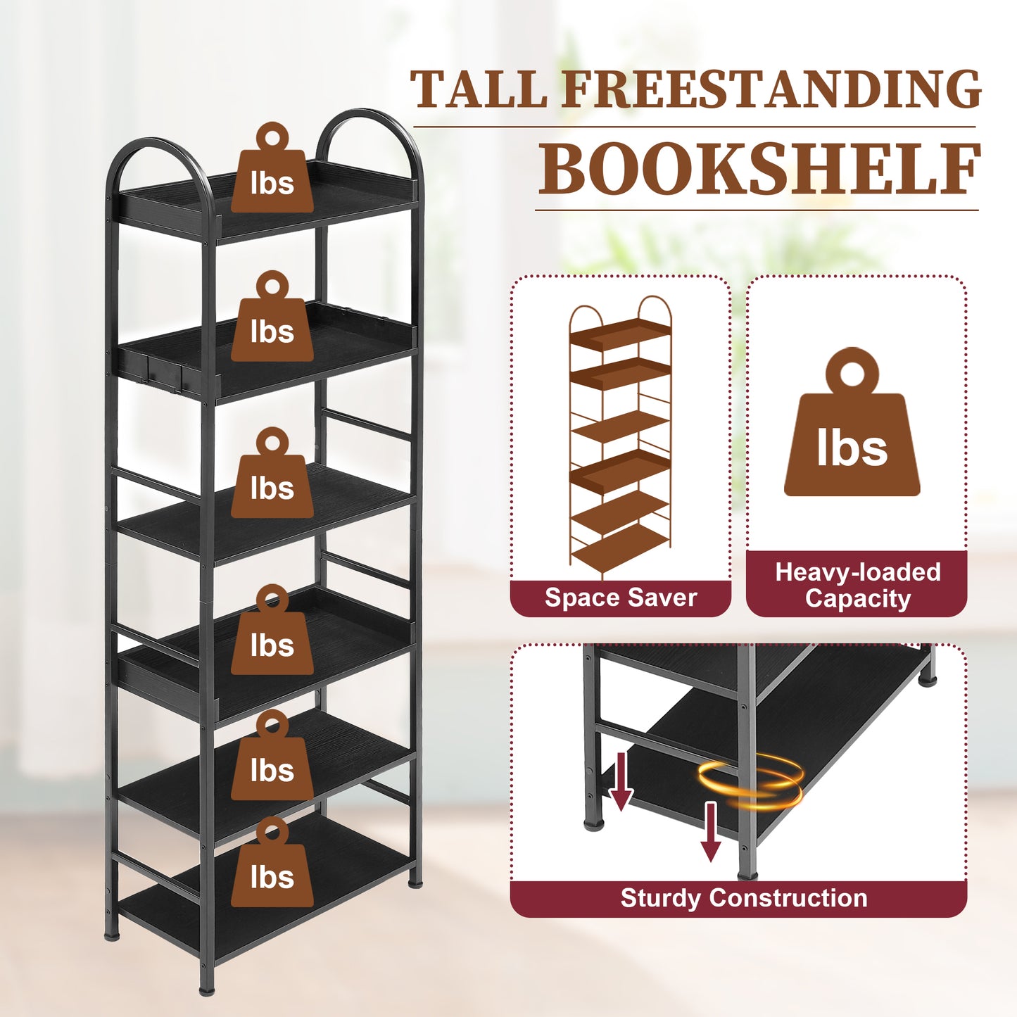 Tall Tower Bookcase - Black