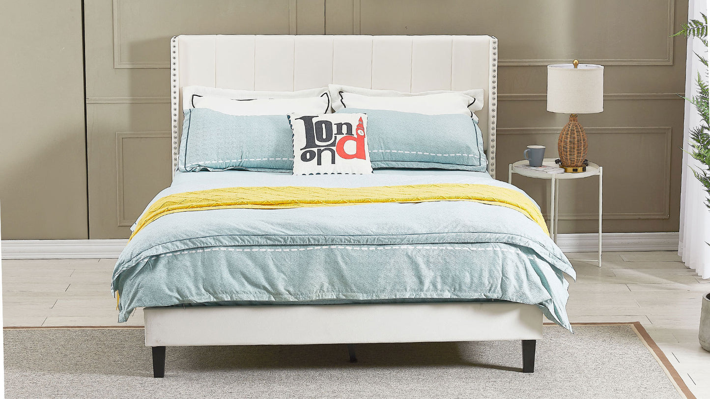Bazu Queen Size Platform Bed Frame - Beige