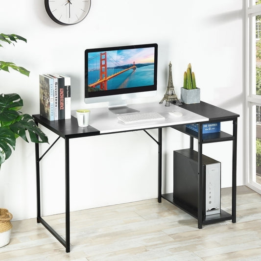 Computer Desk Wood Table Metal Frame - White & Black