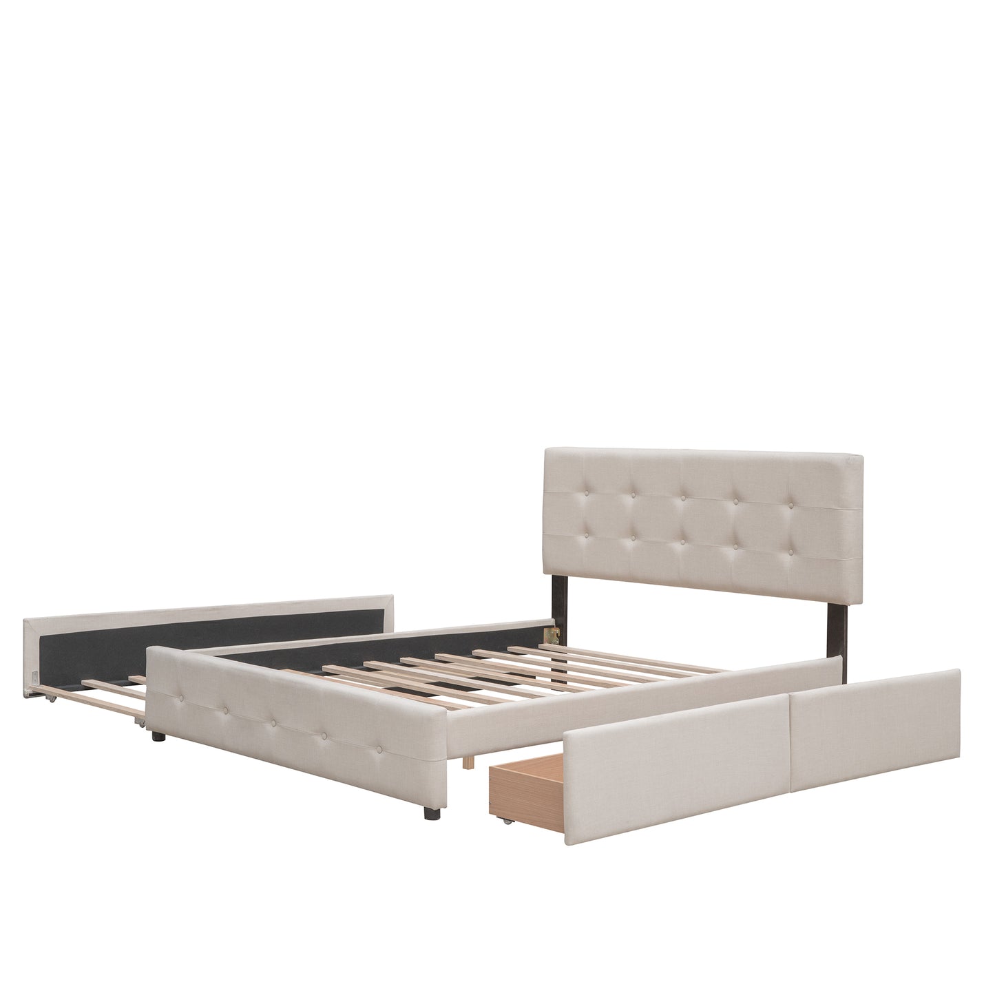 Draco Queen Size Platform Bed with 2 Drawers - Beige