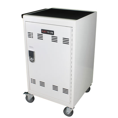 Mobile Charging Cart and Cabinet With Combination Lock - White