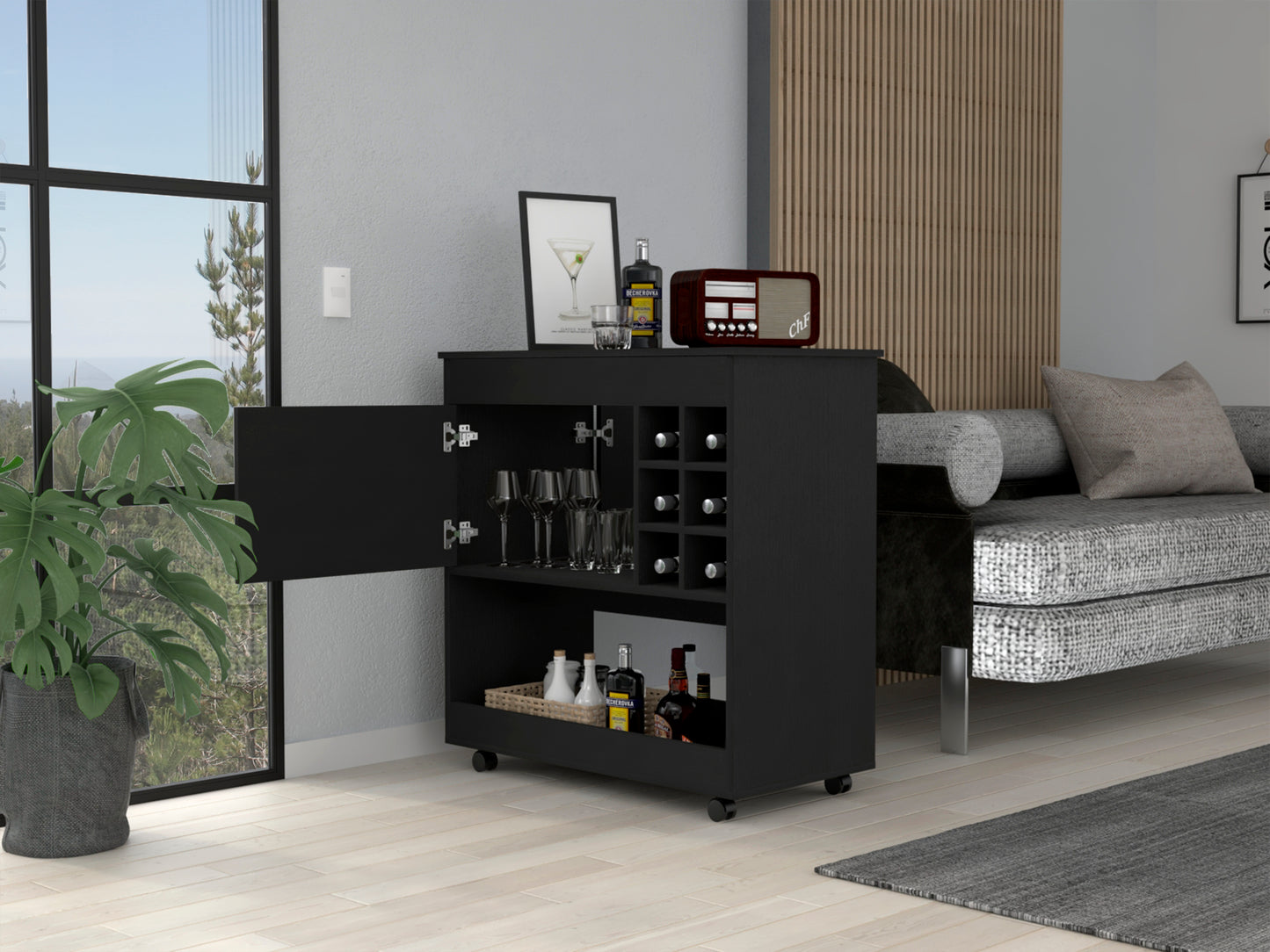Lux 1-Shelf 6-Bottle Bar Cart - Black