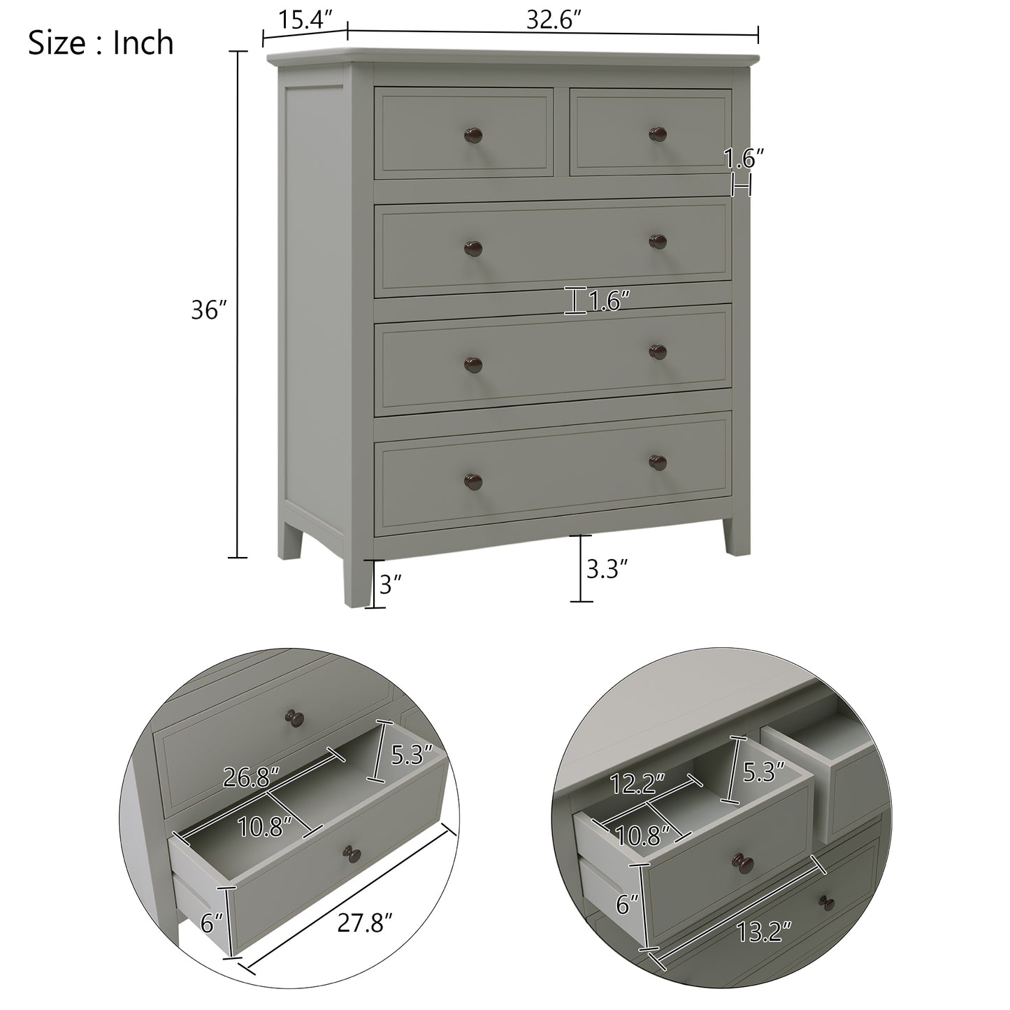 Elegant Graywood 5-Drawer Chest