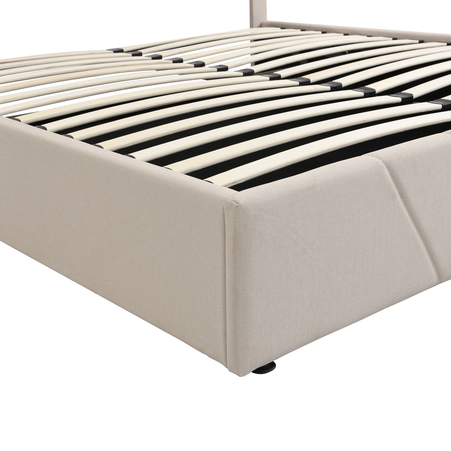 Regal Restful Retreat - Beige Upholstered Platform Bed with Hydraulic Storage