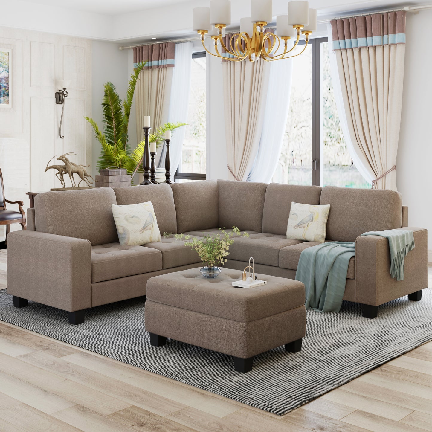 OrisLux Sectional Lounge: Ultimate Space-Saving Sofa with Ottoman & Cup Holders