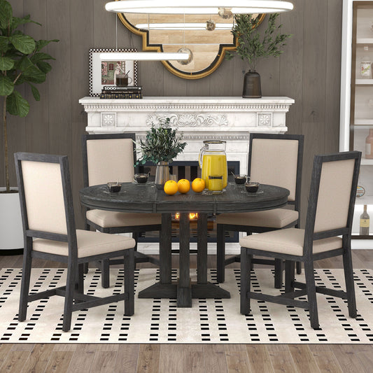 Alba 5pc Dining Set Extendable Table 4x Side Chairs - Black