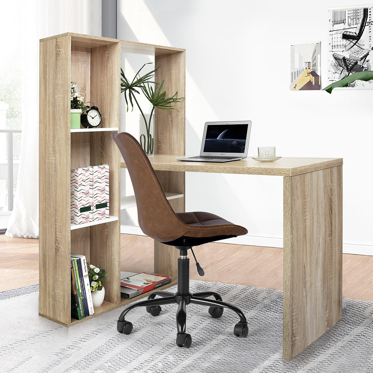 Computer desk L-shape ith shelves - OAK