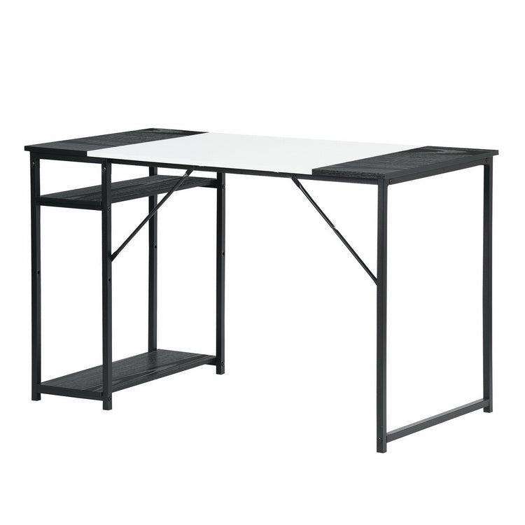 Computer Desk Wood Table Metal Frame - White & Black