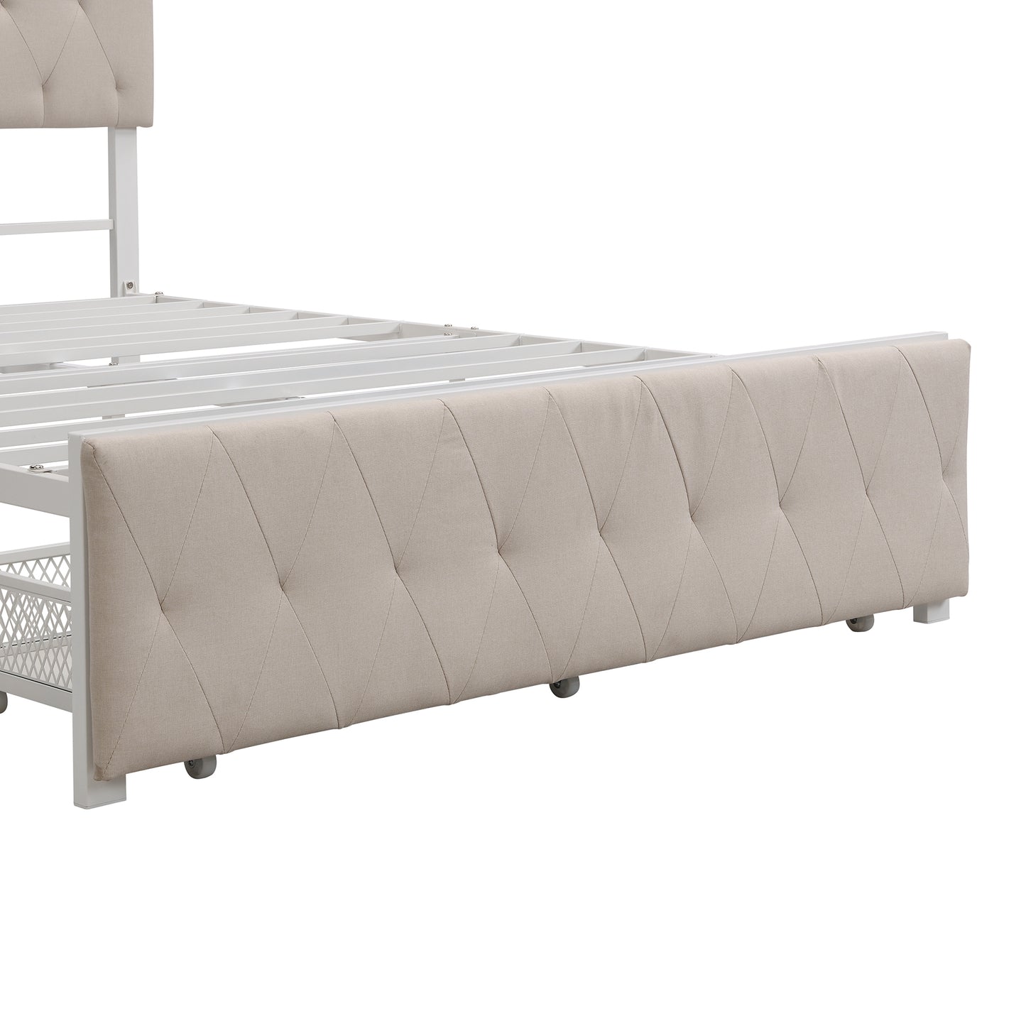 Apex Full Size Storage Bed Metal Platform Bed with Drawer - Beige