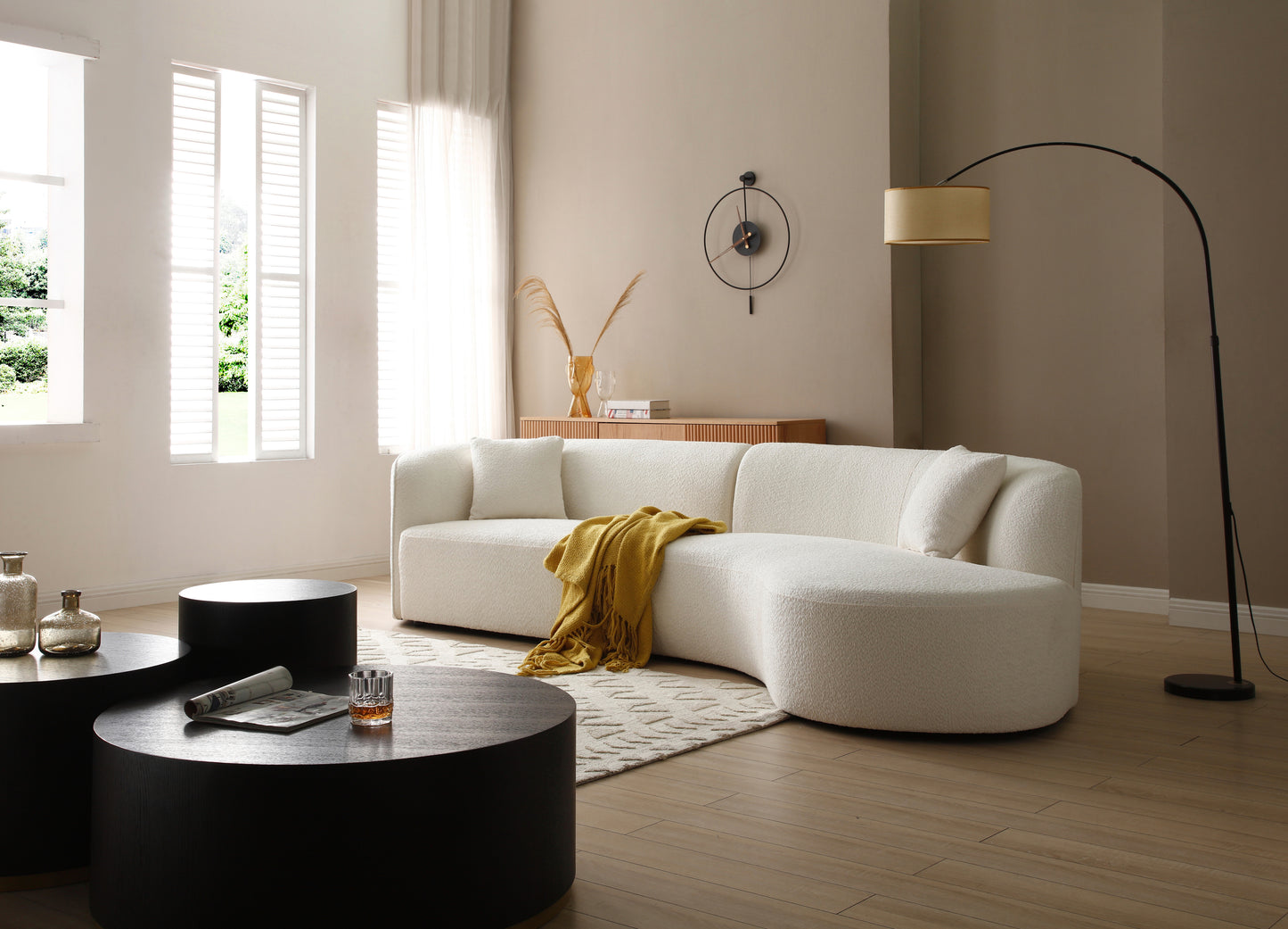 Elegance Curve Boucle Sectional Sofa - White