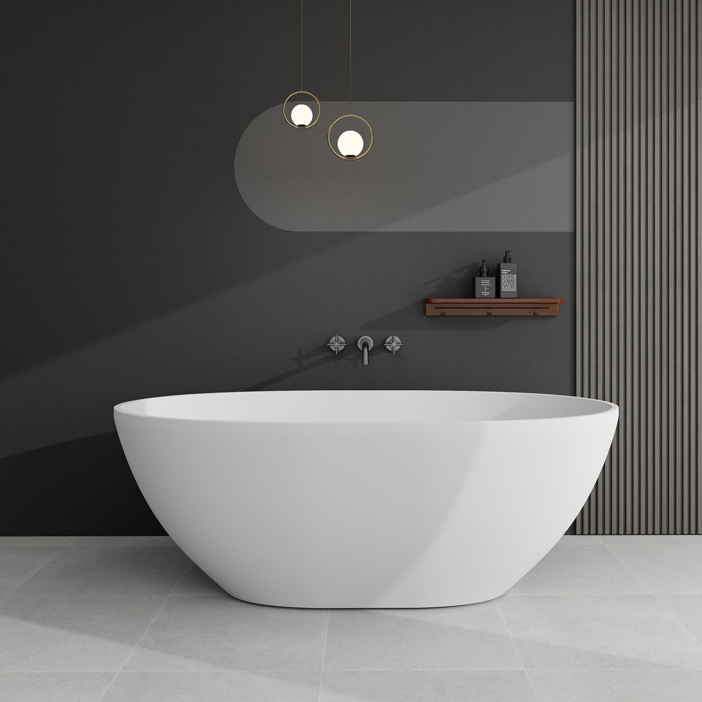 Mew 61" Solid Surface Freestanding Soaking Bathtub - Matte White