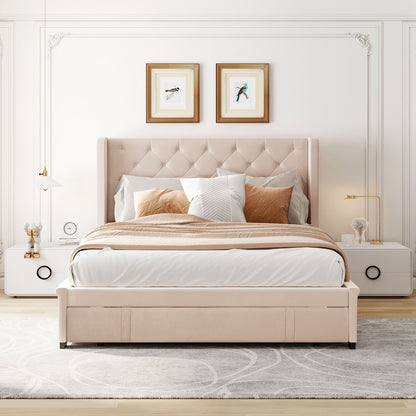 Regal Queen Size Velvet Storage Bed - Beige