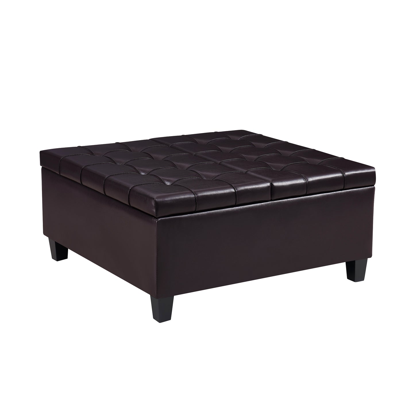 Square Faux Leather Storage Ottoman - Dark Brown