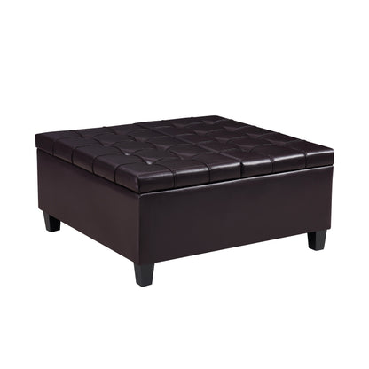 Square Faux Leather Storage Ottoman - Dark Brown