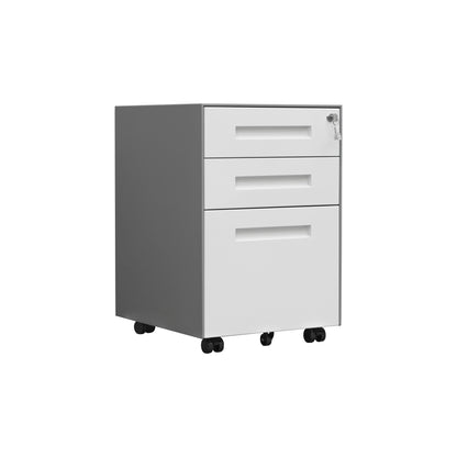 Compact 3 Drawer Mobile File Cabinet - White+Grey