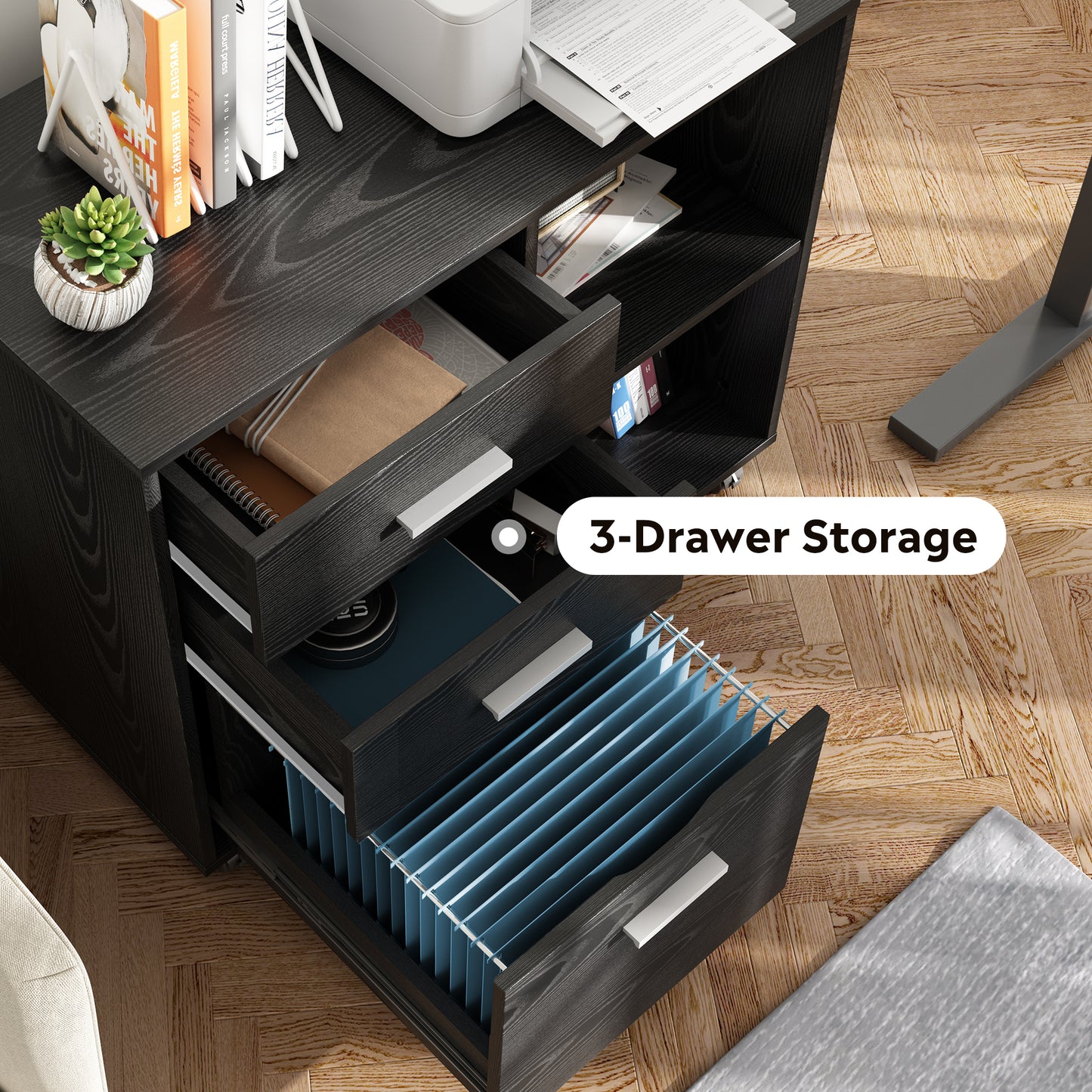 Mobile File Cabinet With Wheels - Black