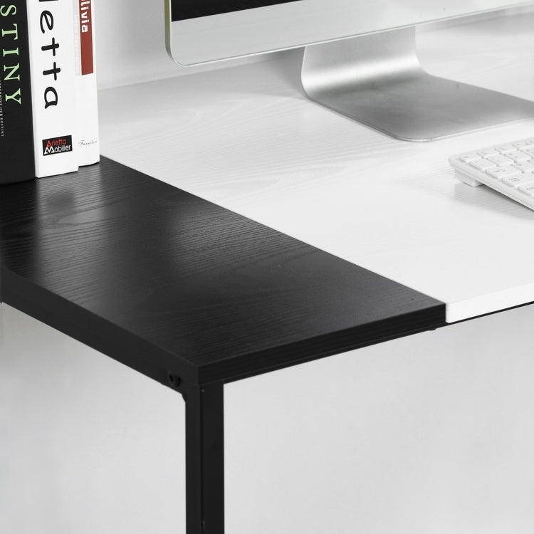 Computer Desk Wood Table Metal Frame - White & Black