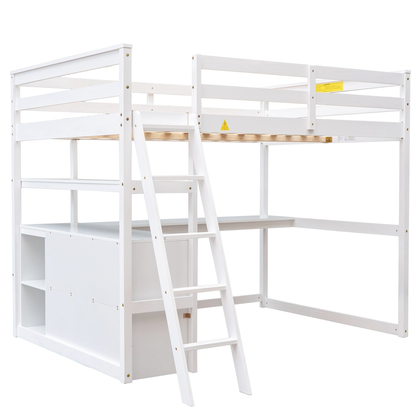 ElevateMax Full Size Loft Bed with Desk and Storage, in Elegant White