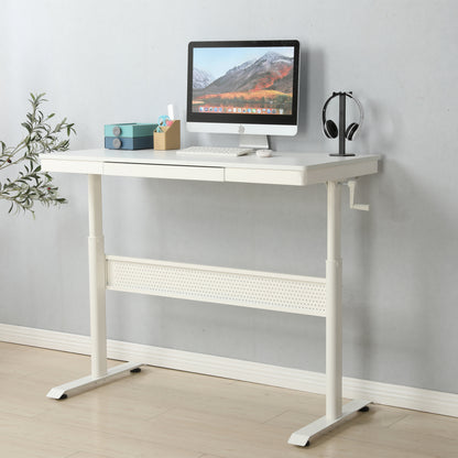 Standing Desk with Metal Drawer Adjustable Height (White Tabletop)