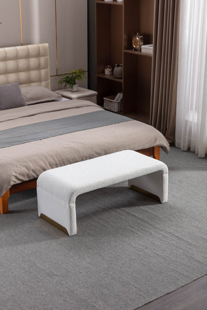 Boucle Fabric Ottoman - White