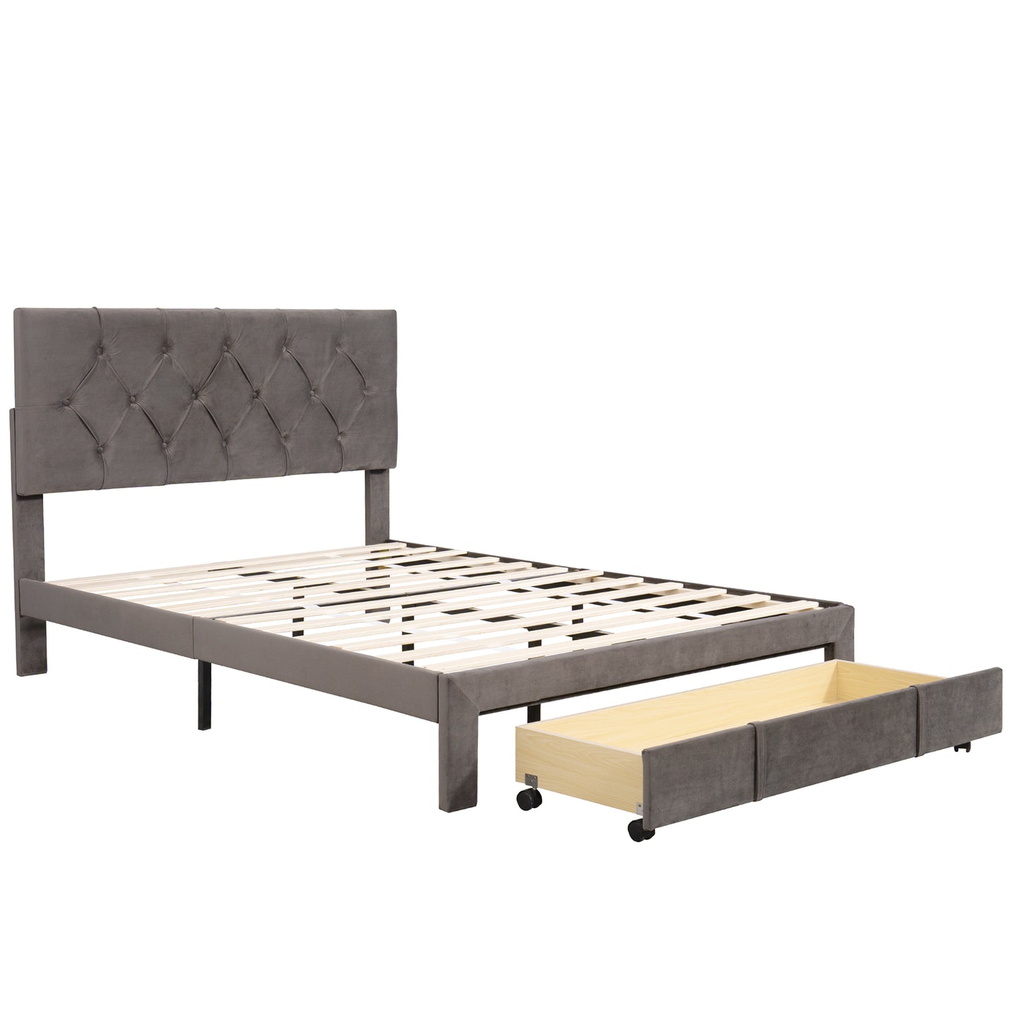 Helena Full Size Velvet Platform Bed Frame - Gray