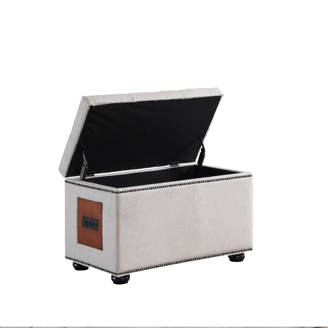 Tufted Storage Ottoman with Charging Station