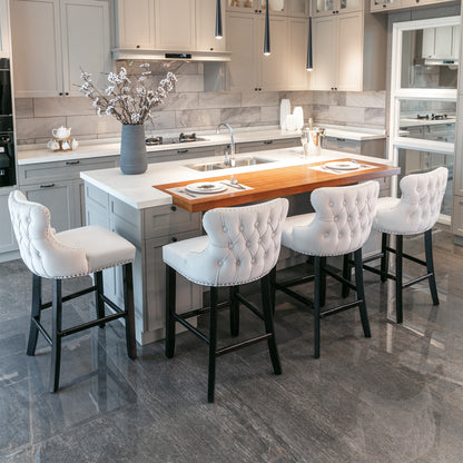 Family  Velvet Upholstered Wing-Back Bar Stools - Beige Set of 4
