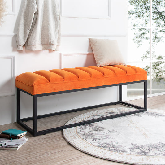 Metal Base Upholstered Bench - Orange