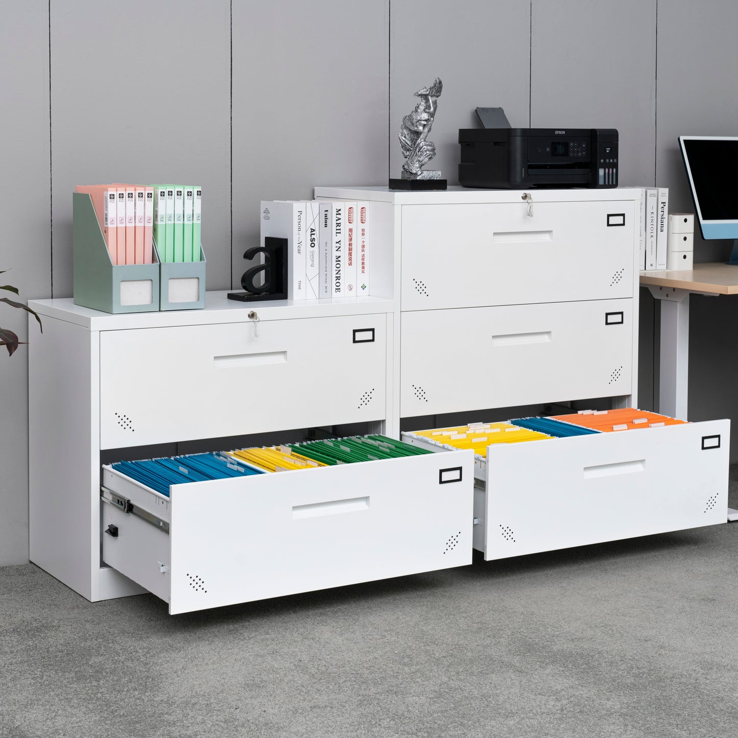 Metal Steel 2 Drawer Lateral Filing Cabinet - White
