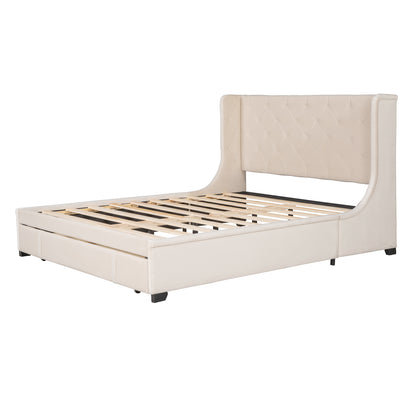 Regal Queen Size Velvet Storage Bed - Beige