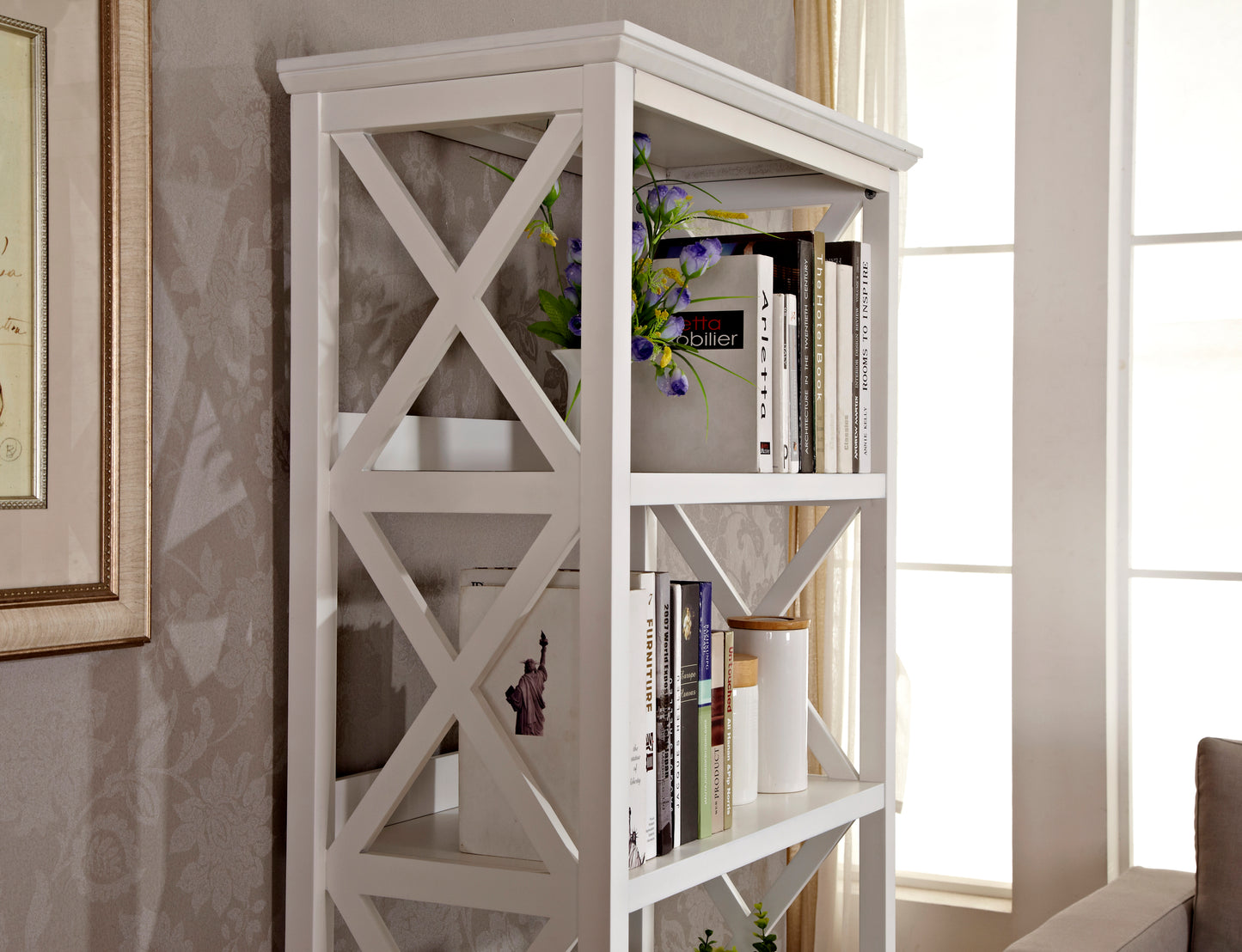 Bookshelf with Sturdy Solid Frame - White