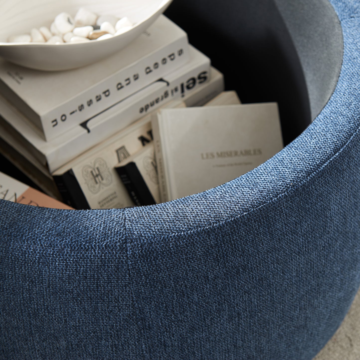 Versa Round Storage Ottoman Table - Navy Blue