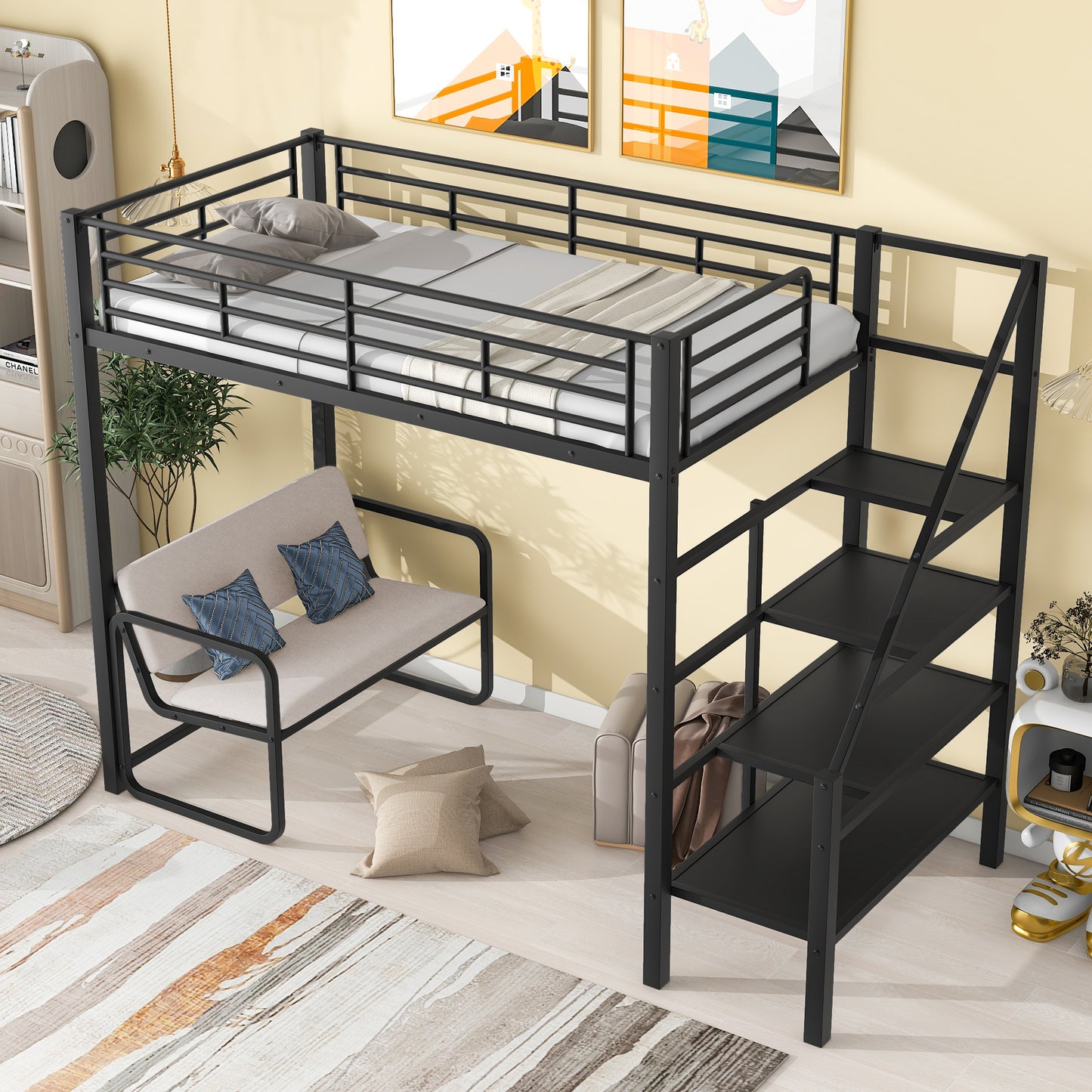 Black Beauty Loft Bed With Bench