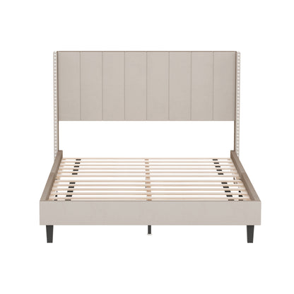 Bazu Queen Size Platform Bed Frame - Beige