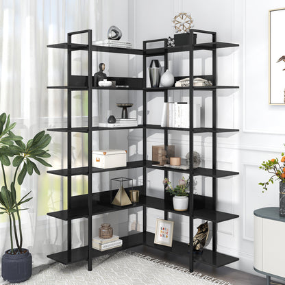 Stainless Steel Frame Corner 6-tier Shelves - Black
