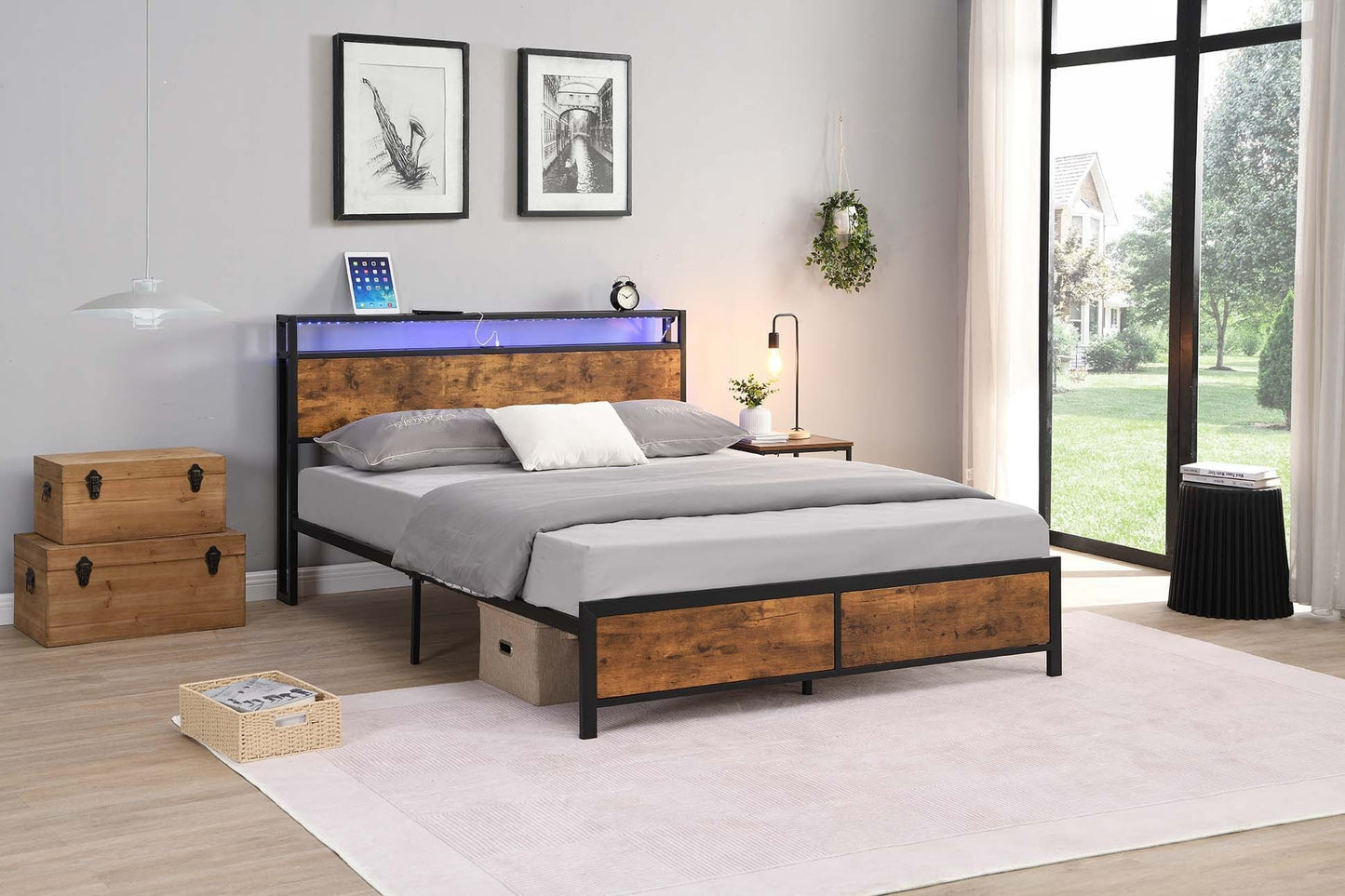 Rustic Glow Queen Bed Frame