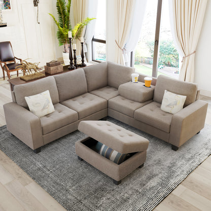 OrisLux Sectional Lounge: Ultimate Space-Saving Sofa with Ottoman & Cup Holders