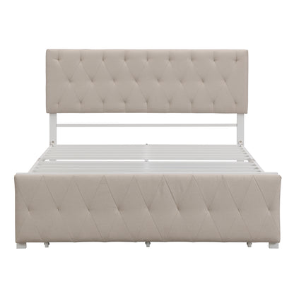 Apex Full Size Storage Bed Metal Platform Bed with Drawer - Beige
