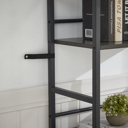 Triple Wide 5-shelf Bookshelves Industrial Retro Wooden Style - Dark Grey