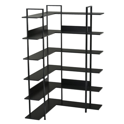 Stainless Steel Frame Corner 6-tier Shelves - Black