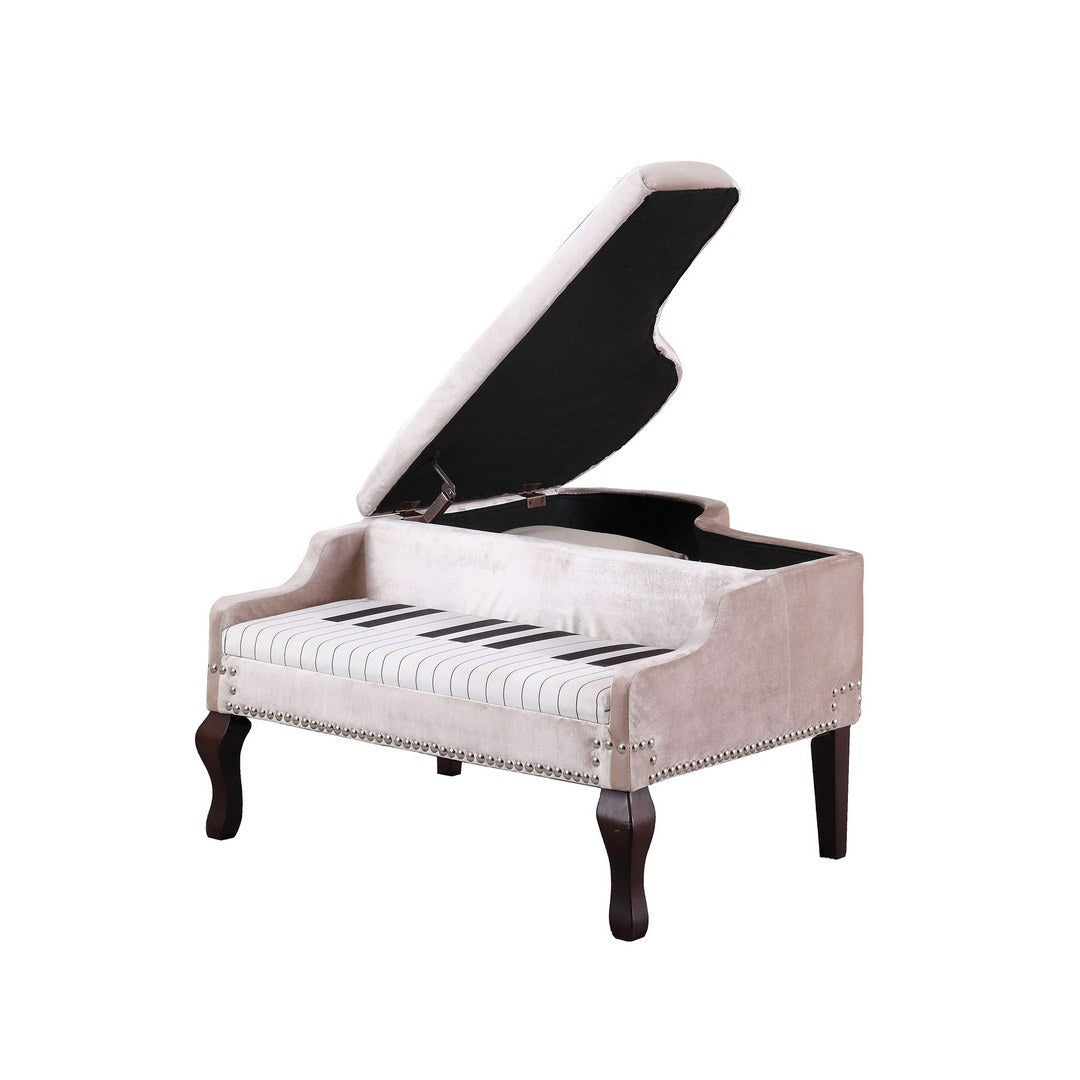 Piano Silver Nailheads Storage Ottoman  - Beige