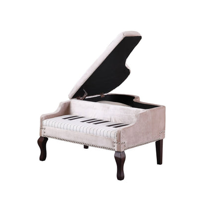 Piano Silver Nailheads Storage Ottoman  - Beige