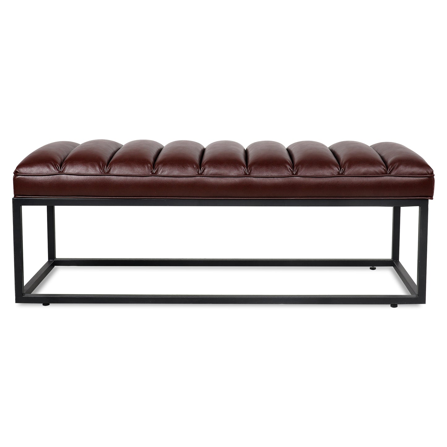 Metal Base Upholstered Bench - Dark Brown