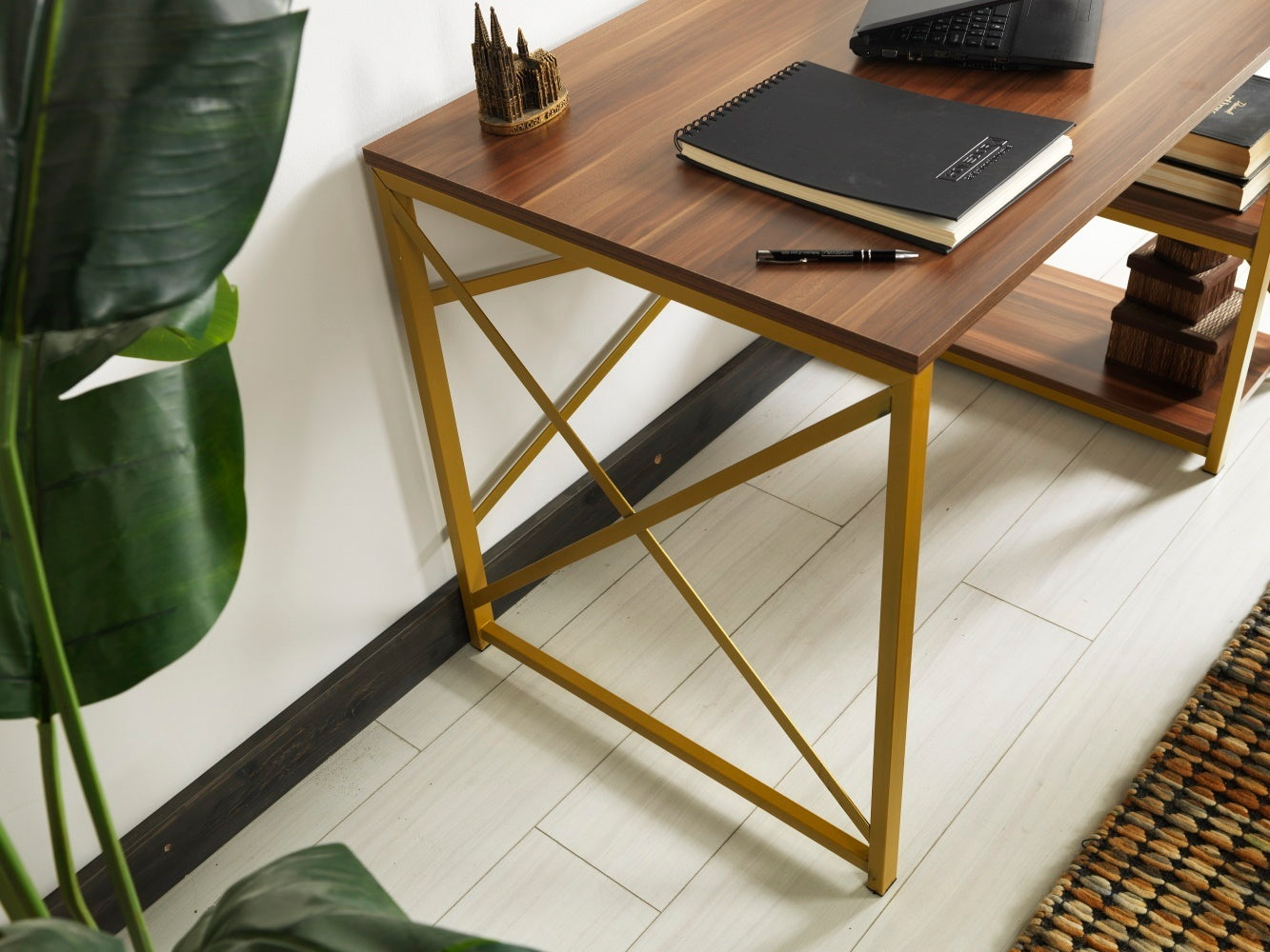 Morello Gold Metal Frame 47" Wooden Top Computer Desk -  White