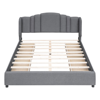 Mali Queen Size Platform Bed with Wingback Headboard - Gray