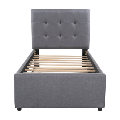 Dreamscape Twin Linen Upholstered Platform Bed with Headboard and Trundle
