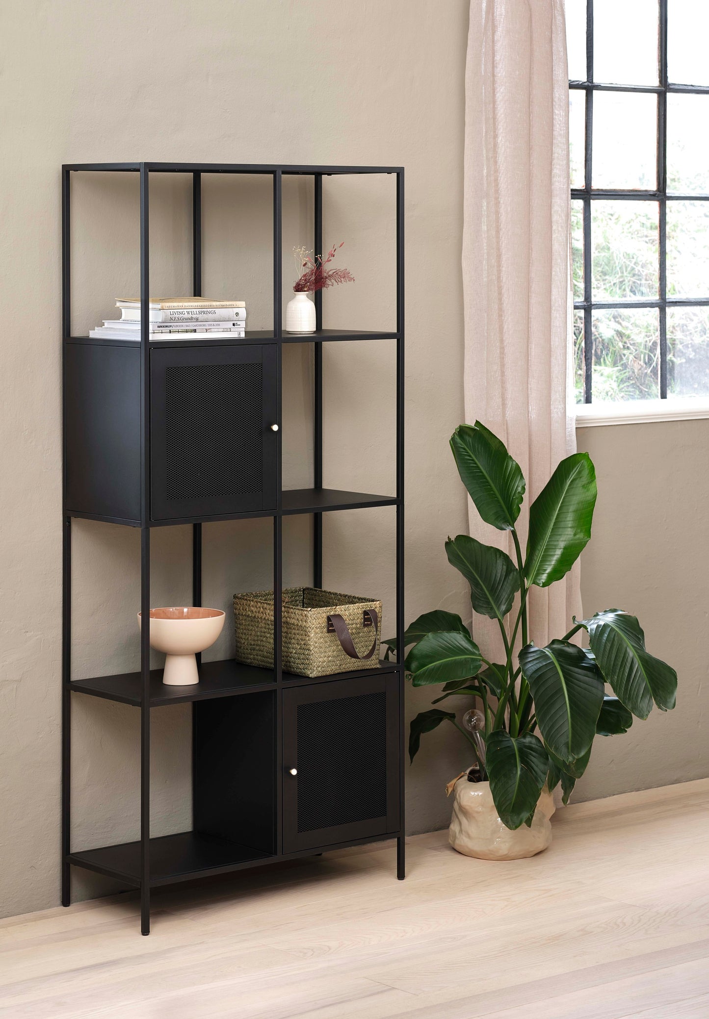 Black Metal 2-Door Bookcase